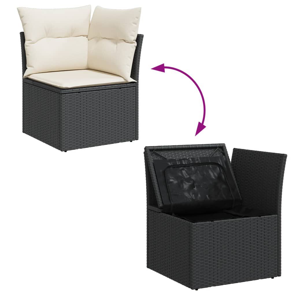 vidaXL Garden Sofa Corner with Cushions Black Poly Rattan
