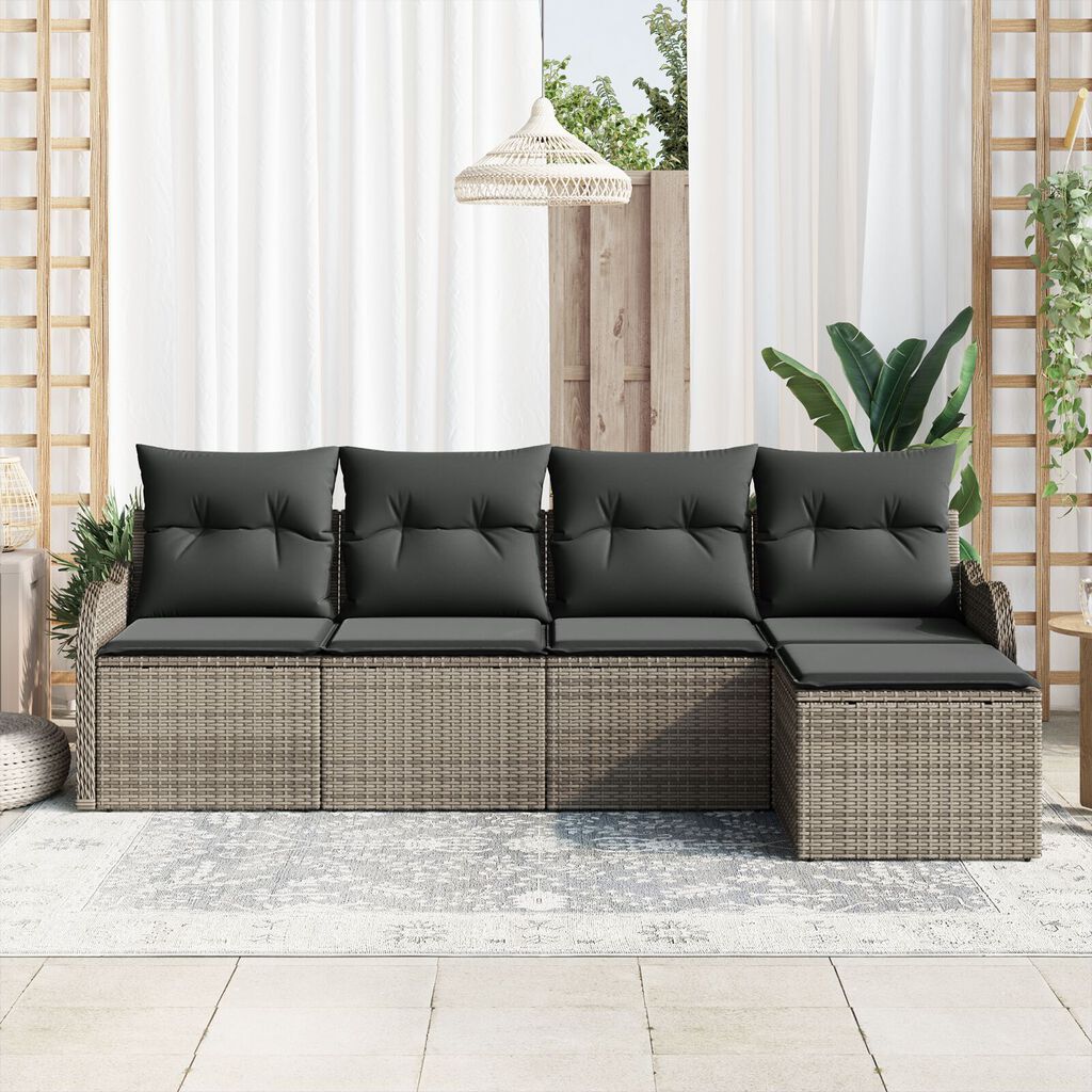 vidaXL 5 Piece Garden Sofa Set with Cushions Grey Poly Rattan