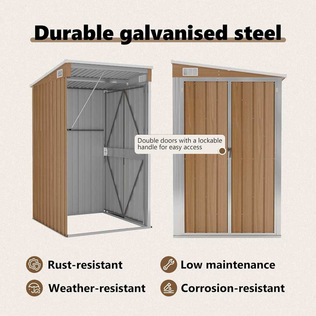 vidaXL Wall-mounted Garden Shed Brown 118x100x178 cm Galvanised Steel