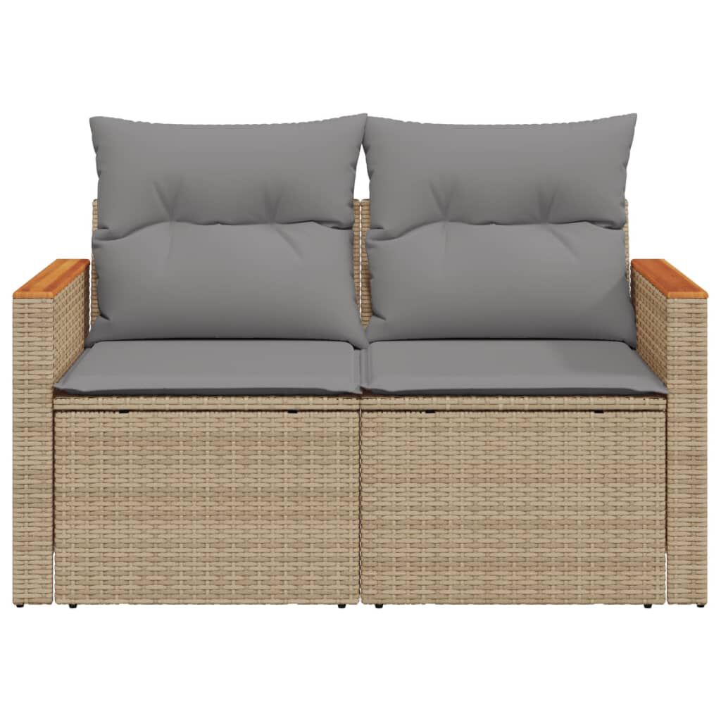 vidaXL Garden Sofa with Cushions 2-Seater Beige Poly Rattan