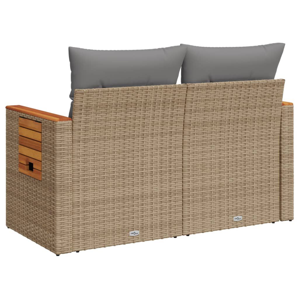vidaXL Garden Sofa with Cushions 2-Seater Beige Poly Rattan
