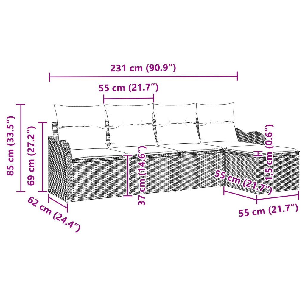 vidaXL 5 Piece Garden Sofa Set with Cushions Grey Poly Rattan